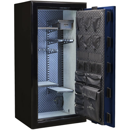 Liberty Presidential 25 safe in Two-Tone Blue Gloss with Signature interior.