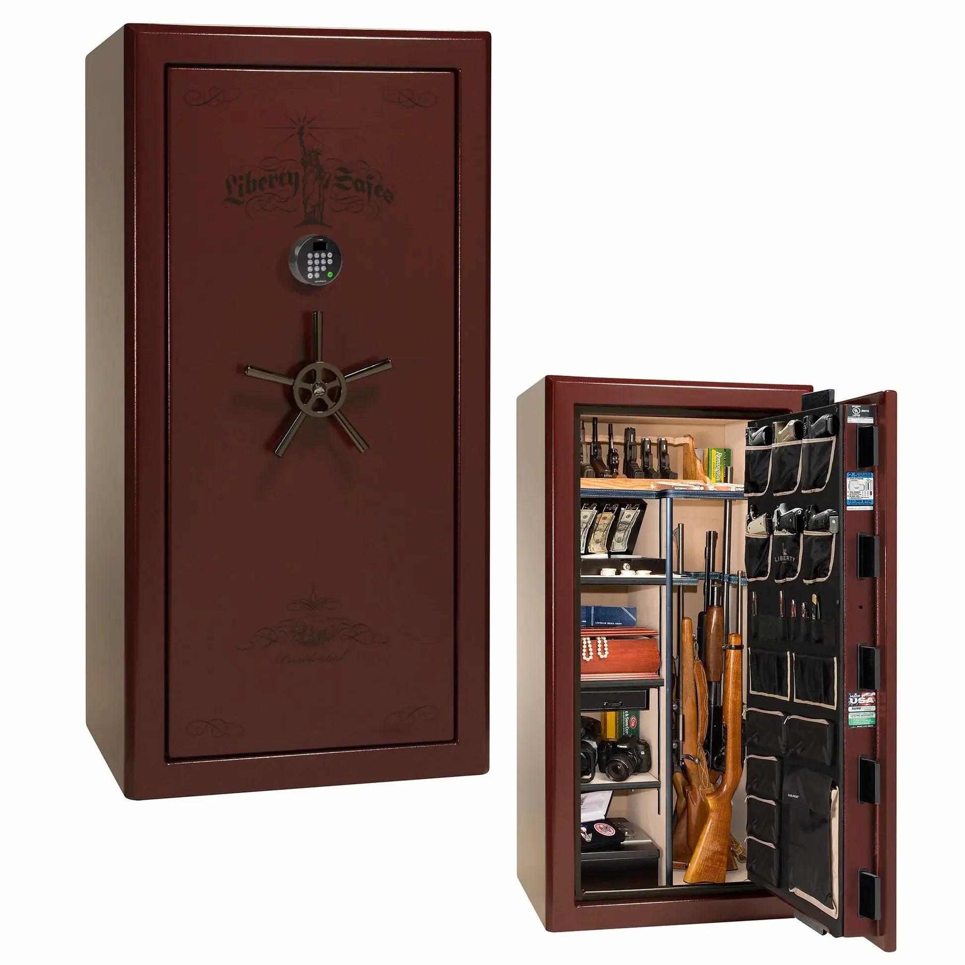 Liberty Safe Presidential 25 in Burgundy Marble with Black Chrome hardware