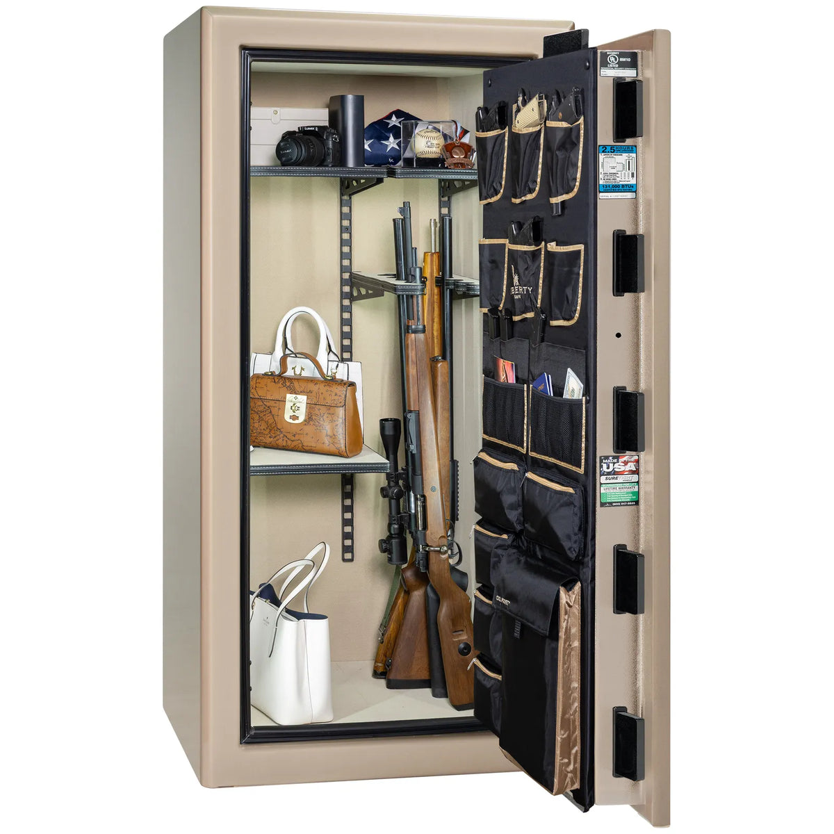 Liberty Presidential 25 safe in Champagne Marble with loaded Pro Flex interior.