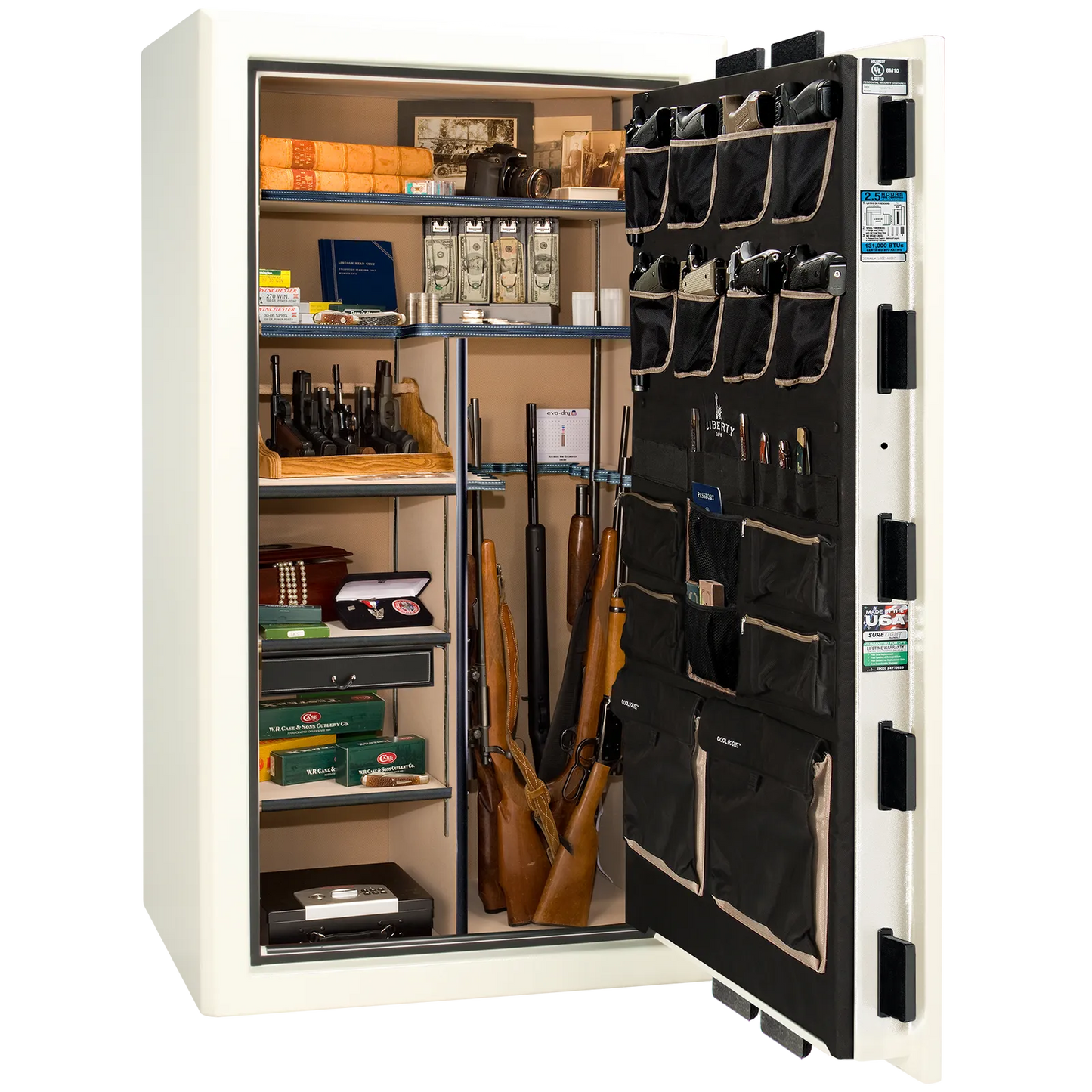 Liberty Safe Presidential 40 in White Gloss, open door.