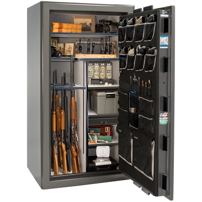 Liberty Safe Presidential 40 in Gray Charcoal Gloss, open door.