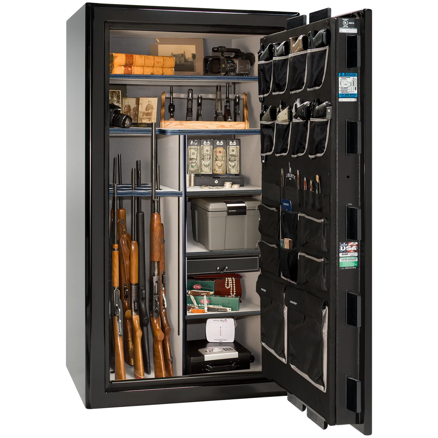 Liberty Safe Presidential 40 in Black Mirror Gloss, open door.