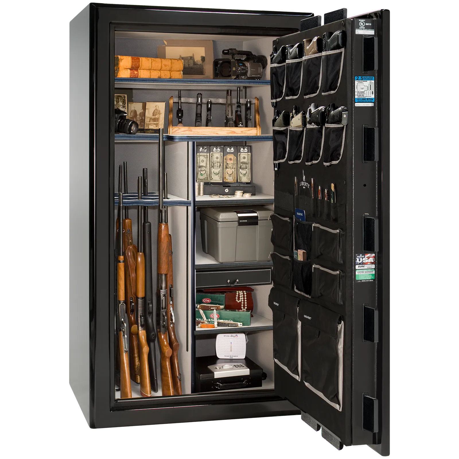 Liberty Safe Presidential 40 in Black Mirror Gloss, open door.