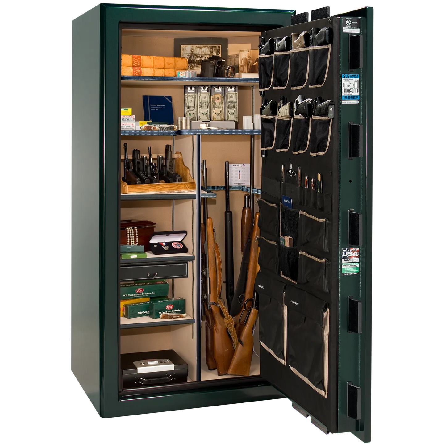 Liberty Safe Presidential 40 in Emerald Green, open door.