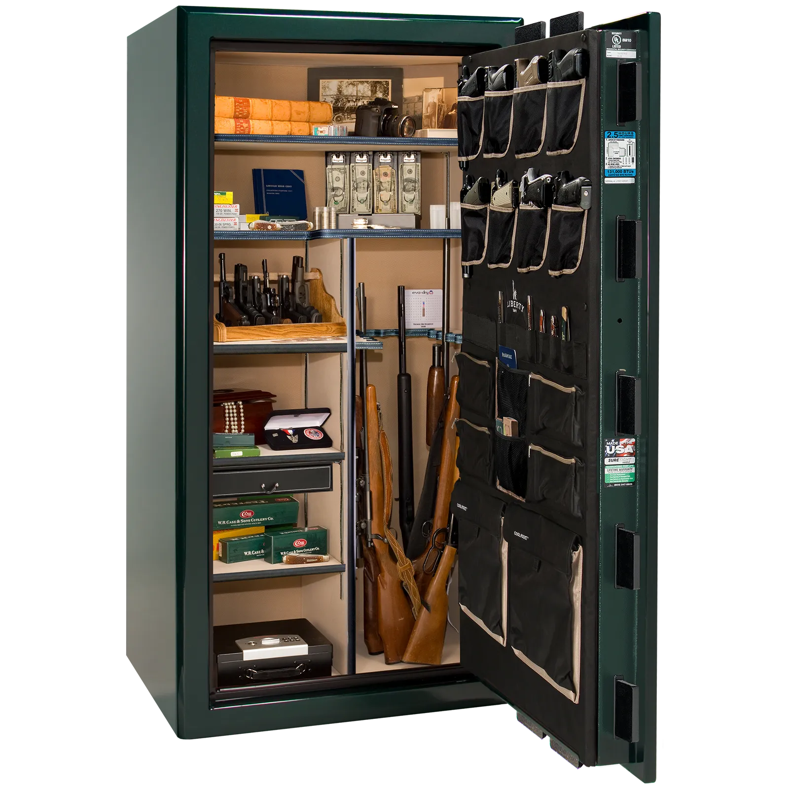 Liberty Safe Presidential 40 in Emerald Green, open door.