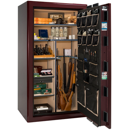 Liberty Safe Presidential 40 in Burgundy Gloss, open door.
