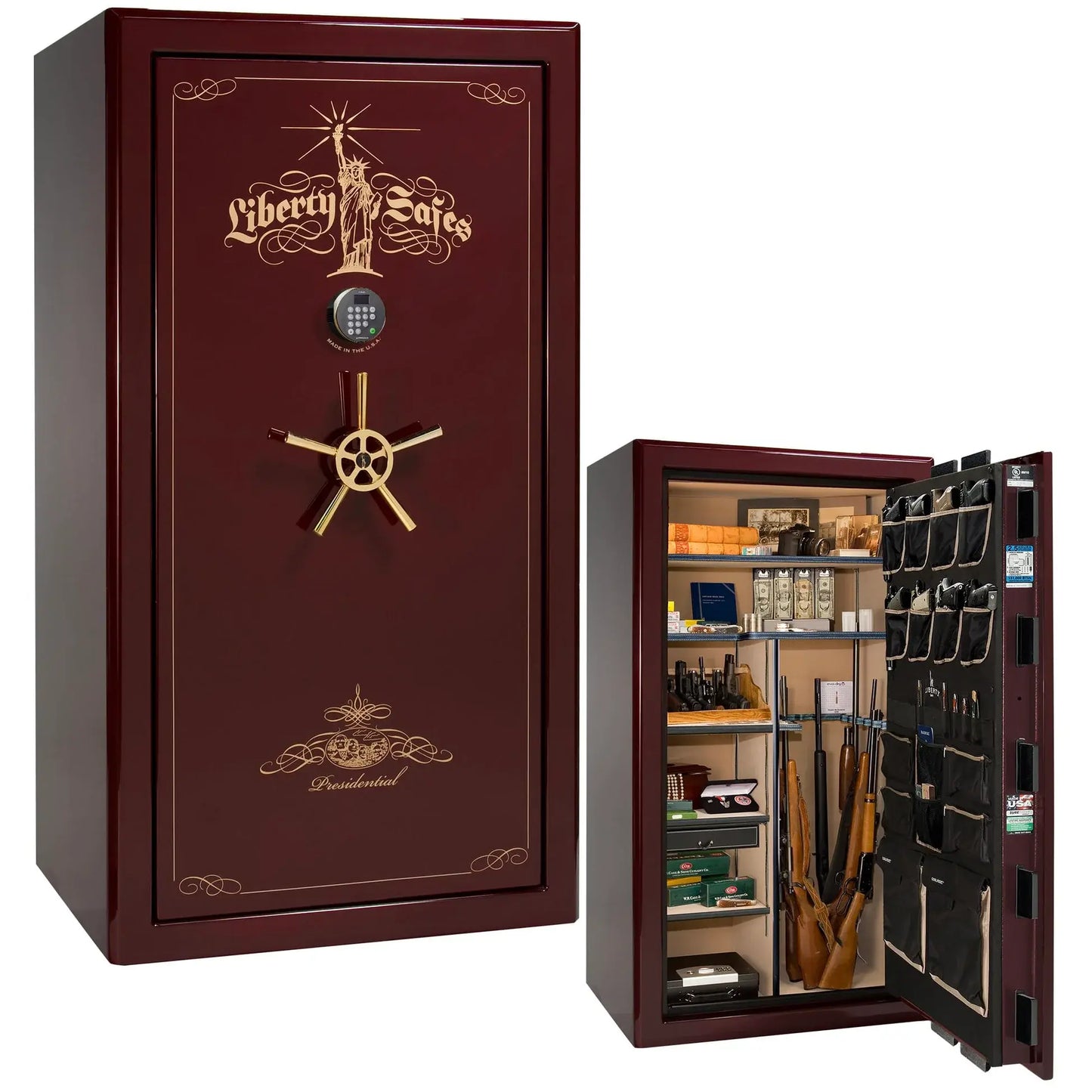 Liberty Safe Presidential 40 in Burgundy Gloss with gold hardware