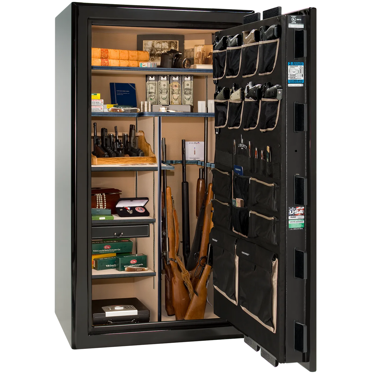 Liberty Safe Presidential 40 in Black Mirror Gloss, open door.