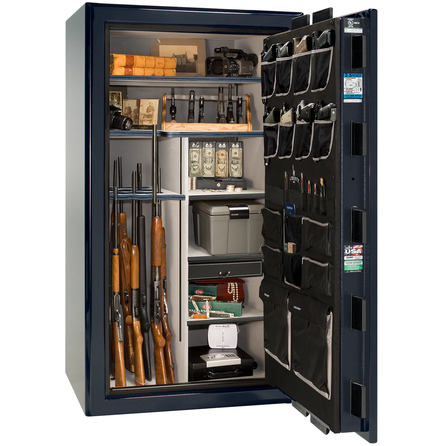 Liberty Safe Presidential 40 in Blue Gloss with Chrome Electronic Lock, closed door.