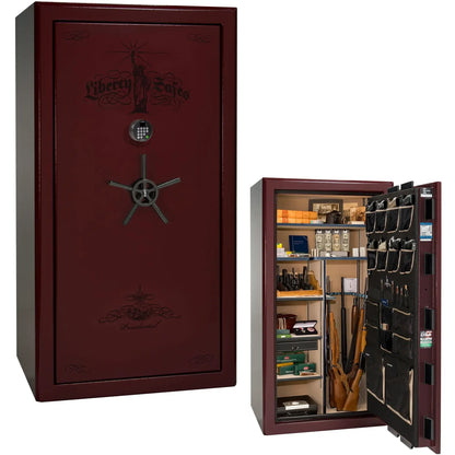 Liberty Safe Presidential 40 in Burgundy Marble with Black Chrome hardware with Black Chrome Electronic Lock, closed door.