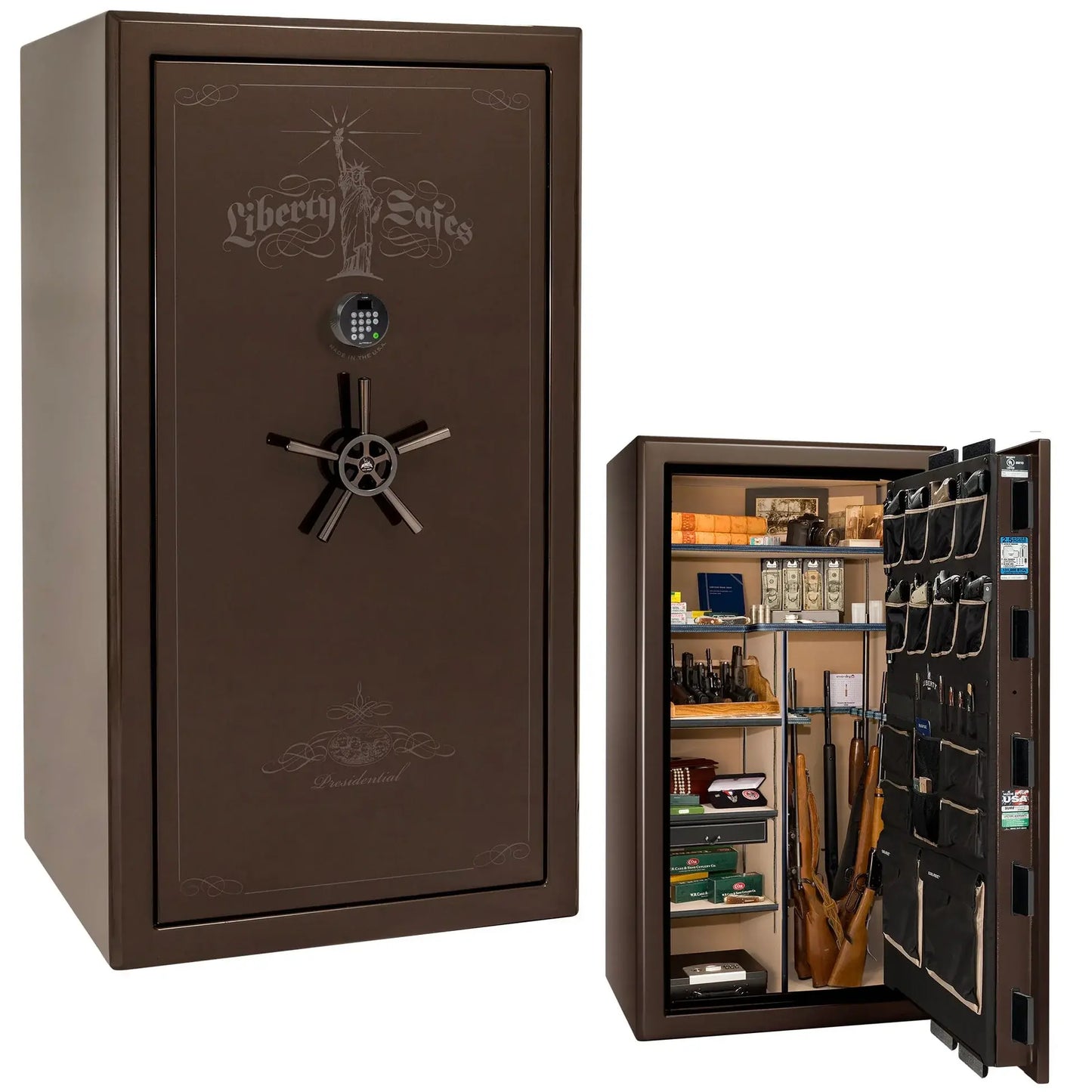Liberty Safe Presidential 40 in Bronze Gloss with Black Chrome Electronic Lock, closed door.