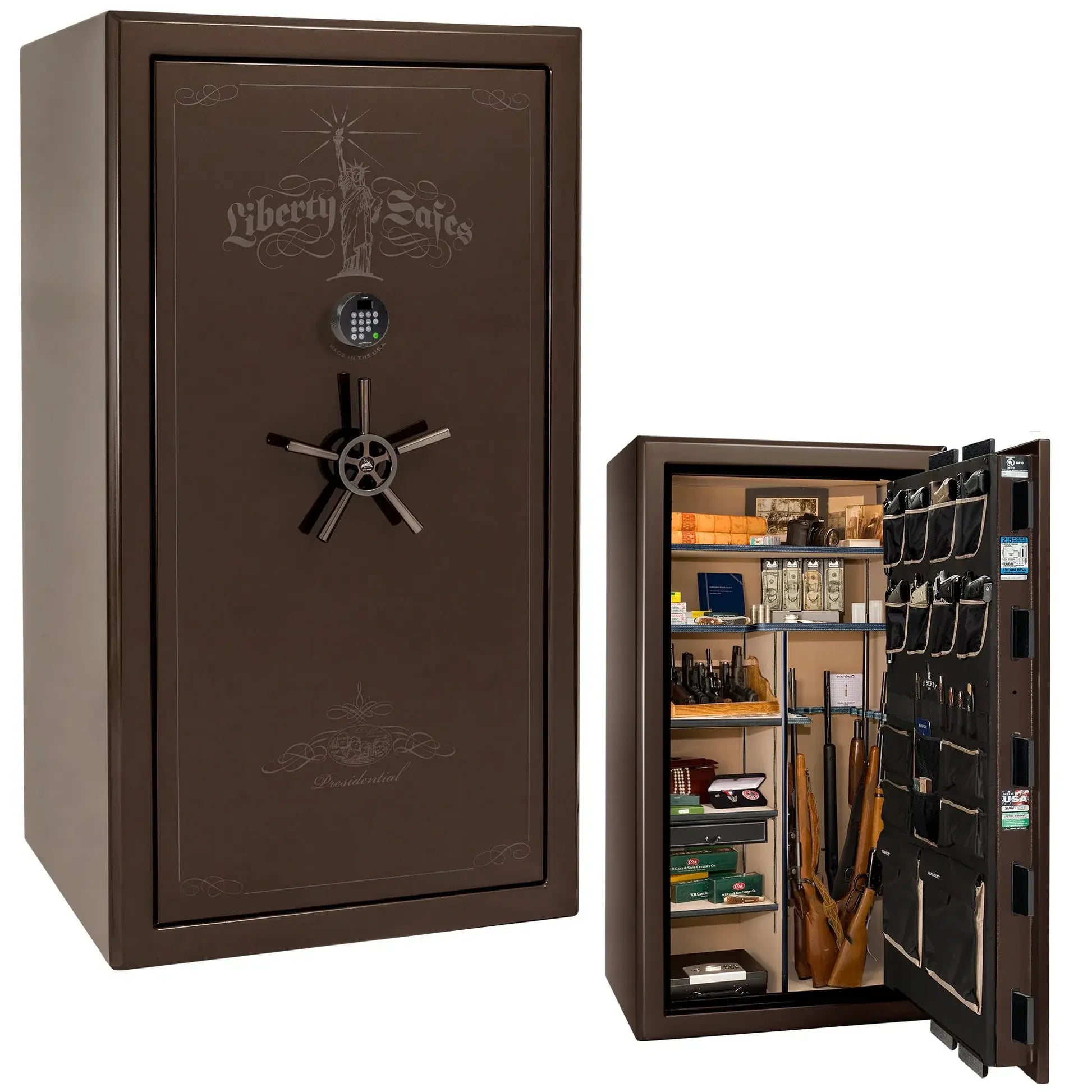 Liberty Safe Presidential 40 in Bronze Gloss with Black Chrome Electronic Lock, closed door.