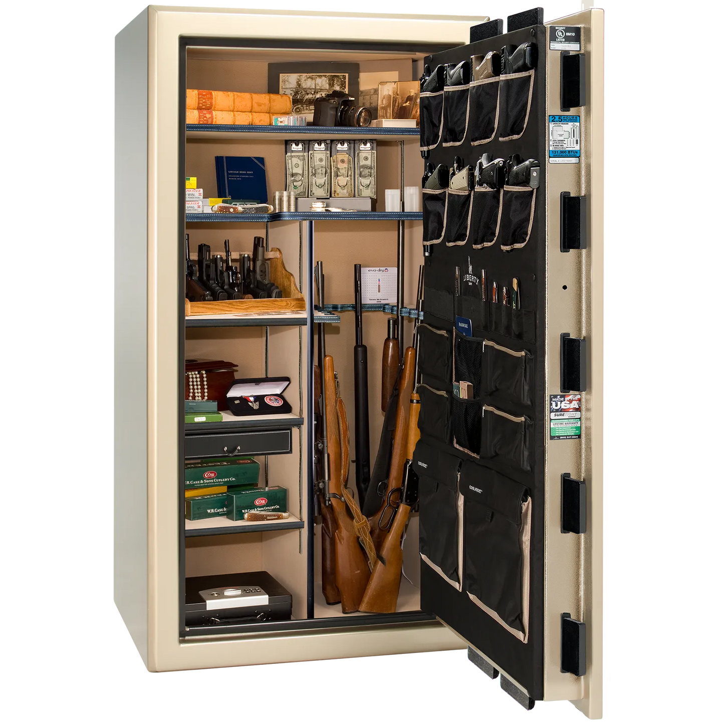 Liberty Safe Presidential 40 in Champagne Gloss, open door.