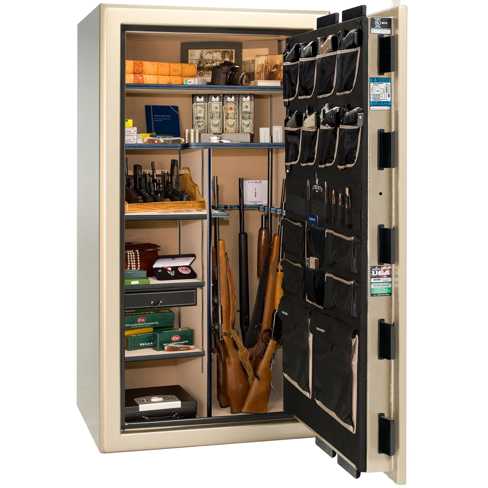 Liberty Safe Presidential 40 in Champagne Gloss, open door.
