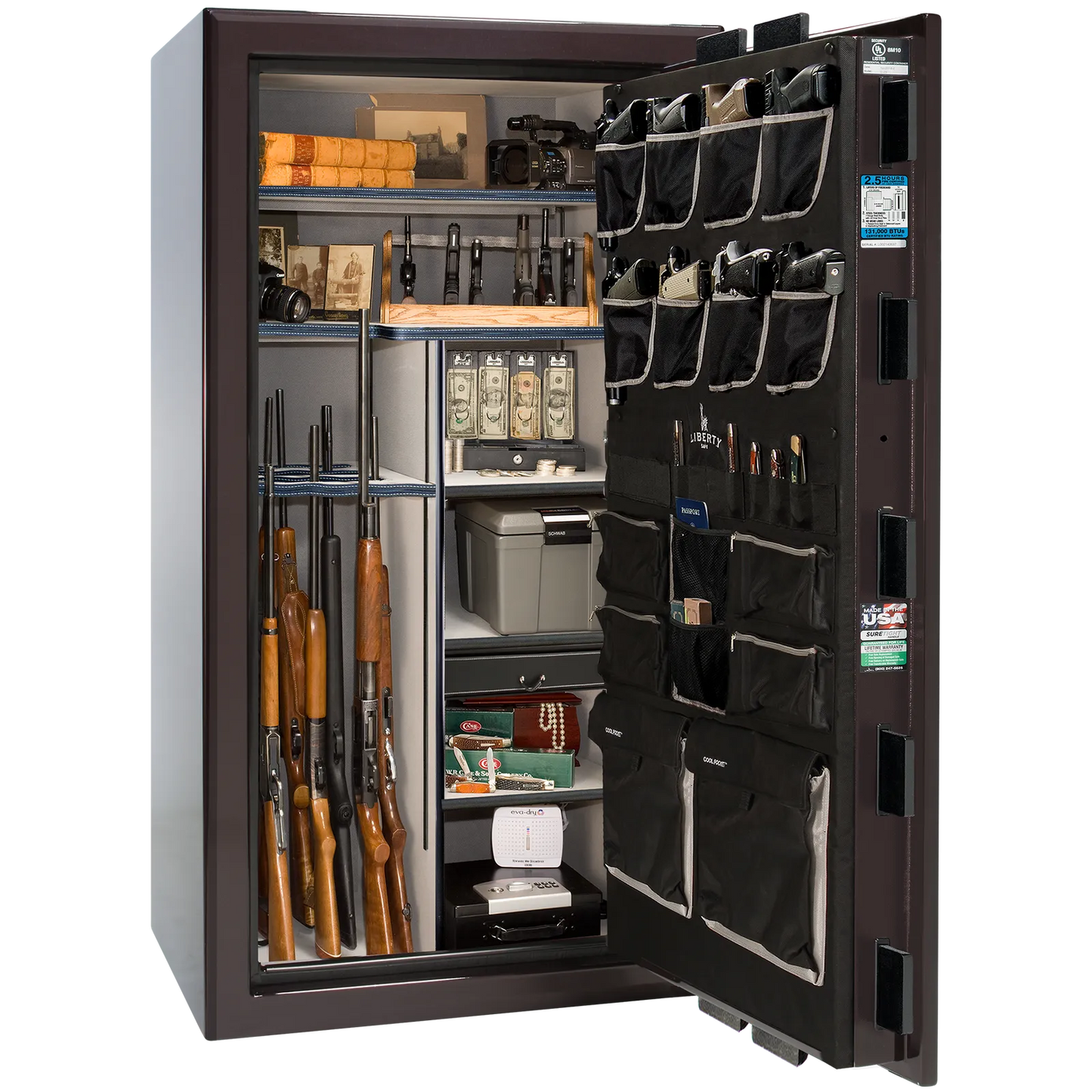 Liberty Safe Presidential 40 in Black Cherry Gloss, open door.