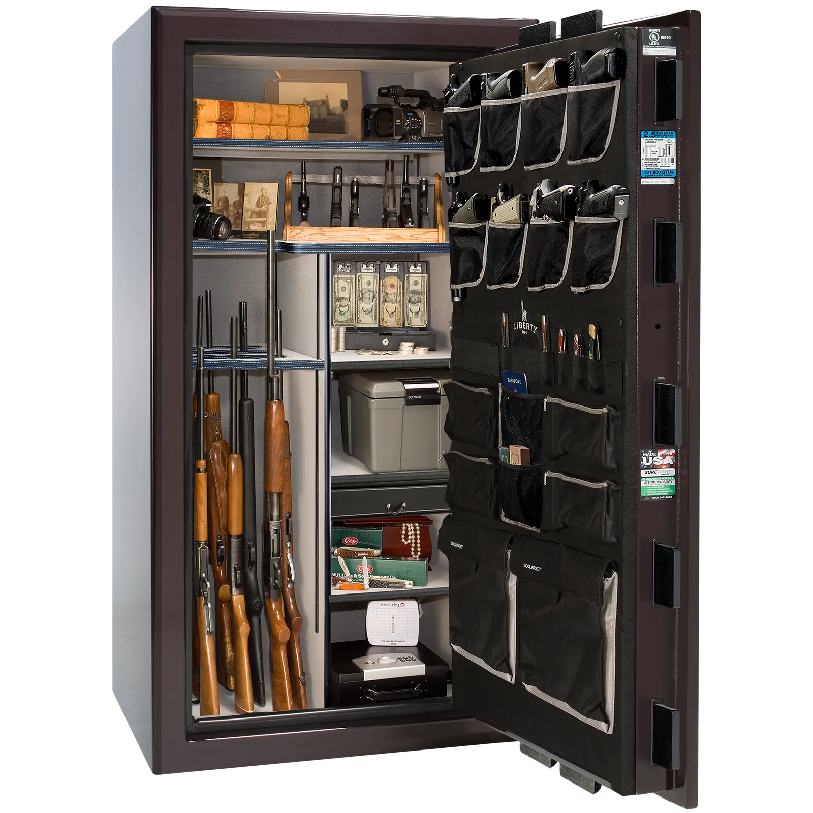 Liberty Safe Presidential 40 in Black Cherry Gloss, open door.