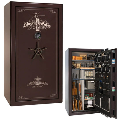 Liberty Safe Presidential 40 in Black Cherry Gloss with Black Chrome Electronic Lock, closed door.