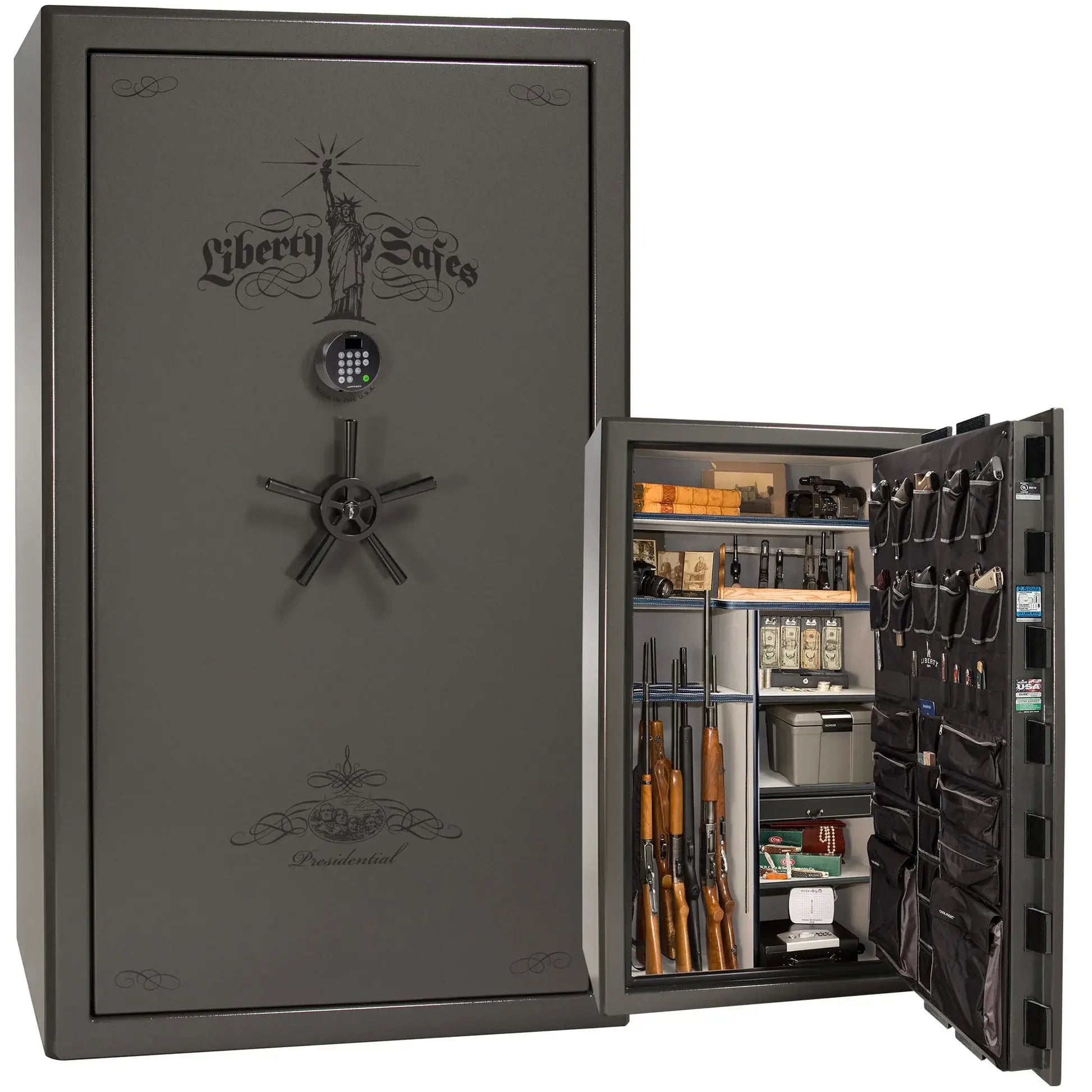 Liberty Safe Presidential 40 in Blue Gloss, open door.