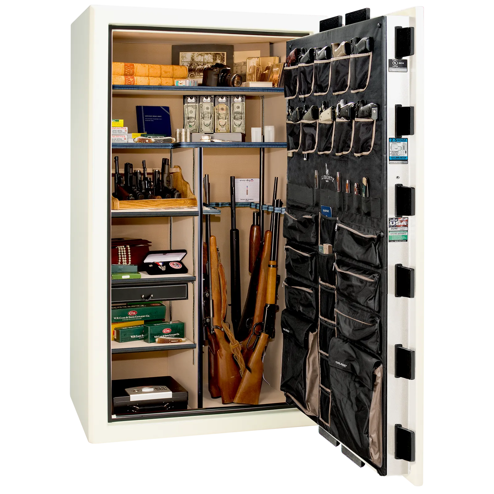 Liberty Safe Presidential 50 in White Gloss with Black Chrome Electronic Lock, closed door.