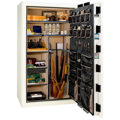 Liberty Safe Presidential 50 in White Gloss with Black Chrome Electronic Lock, closed door.