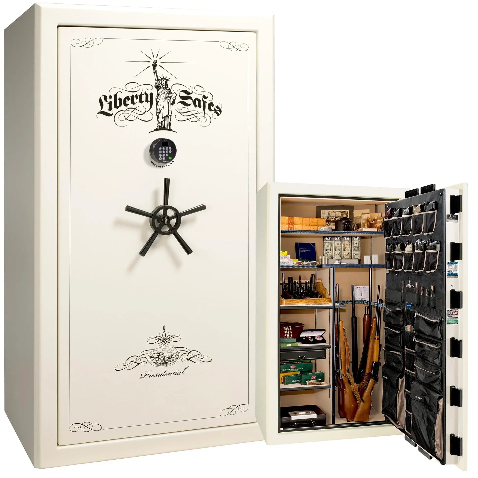 Liberty Safe Presidential 50 in Black Cherry Gloss, open door.