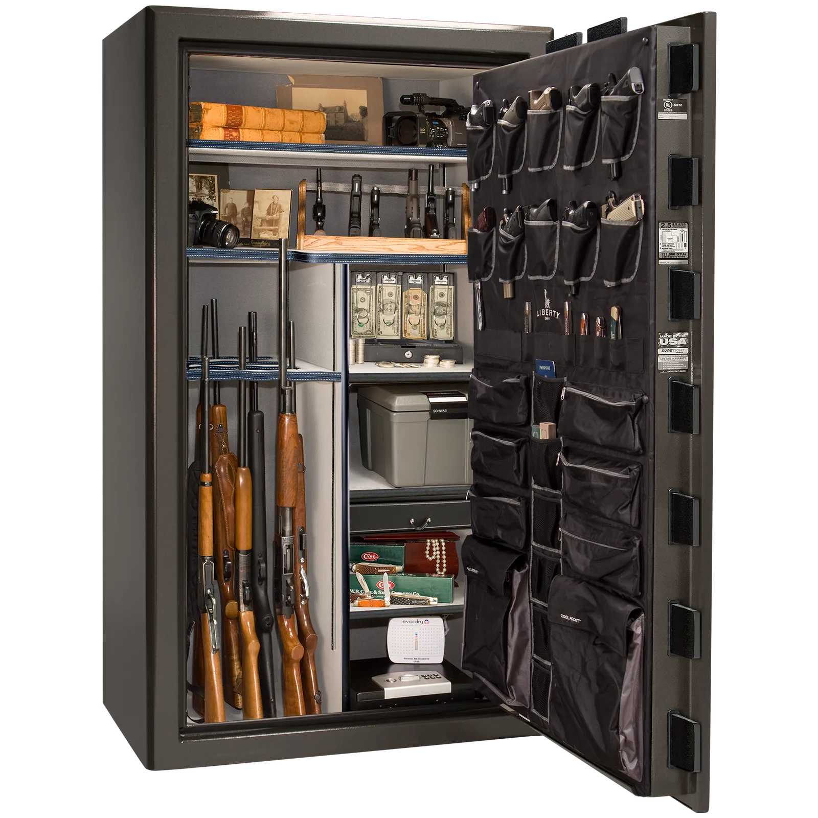 Liberty Safe Presidential 50 in Gray Charcoal Gloss with Black Chrome Electronic Lock, closed door.