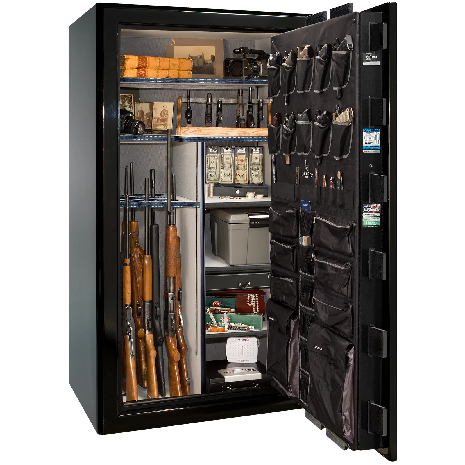 Liberty Safe Presidential 50 in Black Mirror Gloss with Black Chrome Electronic Lock, closed door.