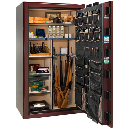 Liberty Safe Presidential 50 in Burgundy Gloss, open door.