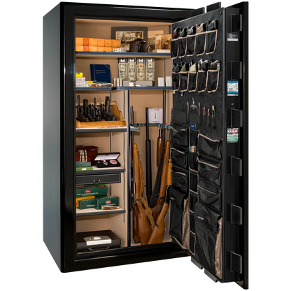 Liberty Safe Presidential 50 in Black Mirror Gloss, open door.
