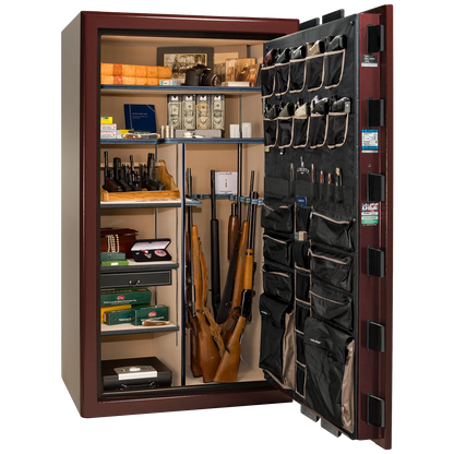 Liberty Safe Presidential 50 in Burgundy Marble, open door.