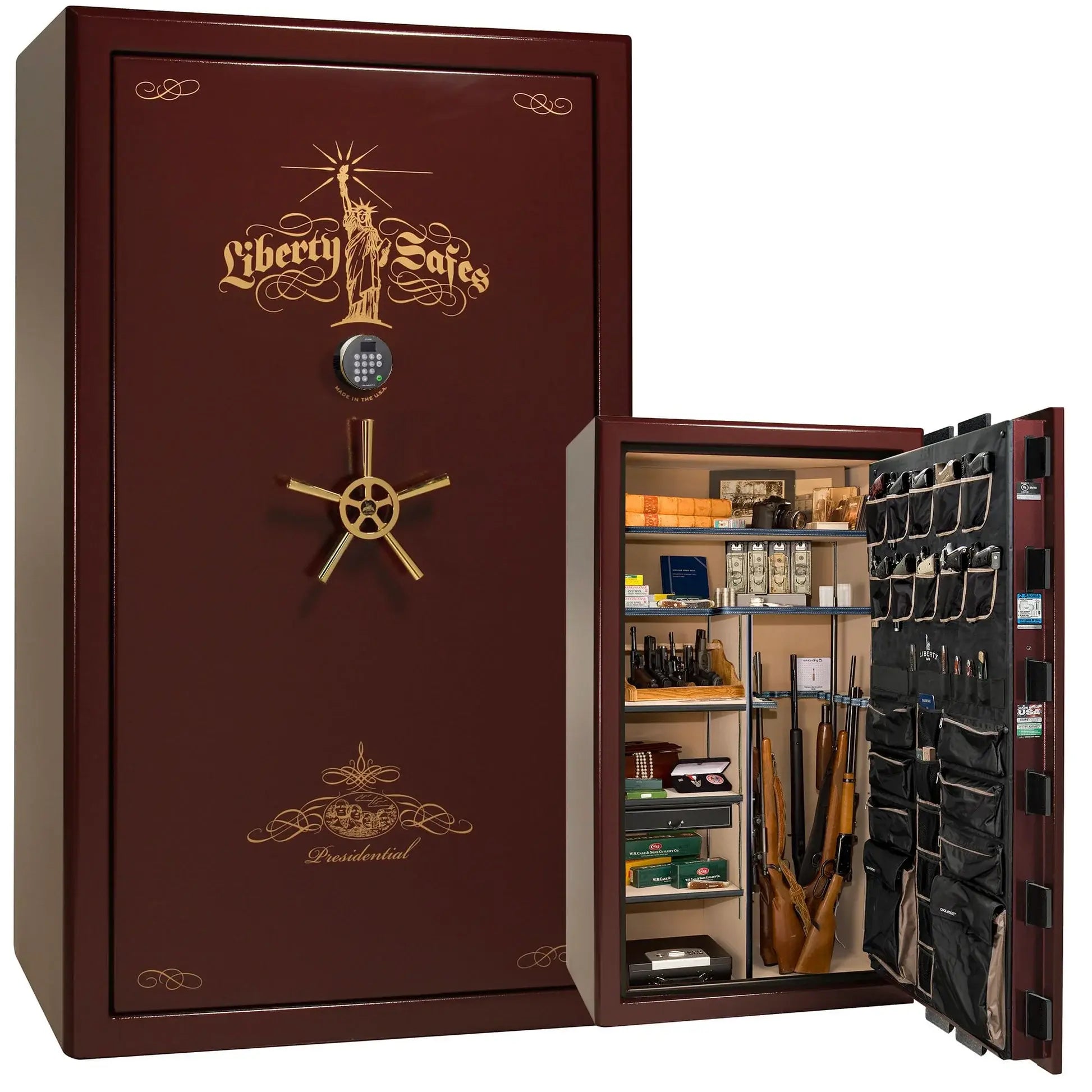 Liberty Safe Presidential 50 in Burgundy Marble with gold hardware