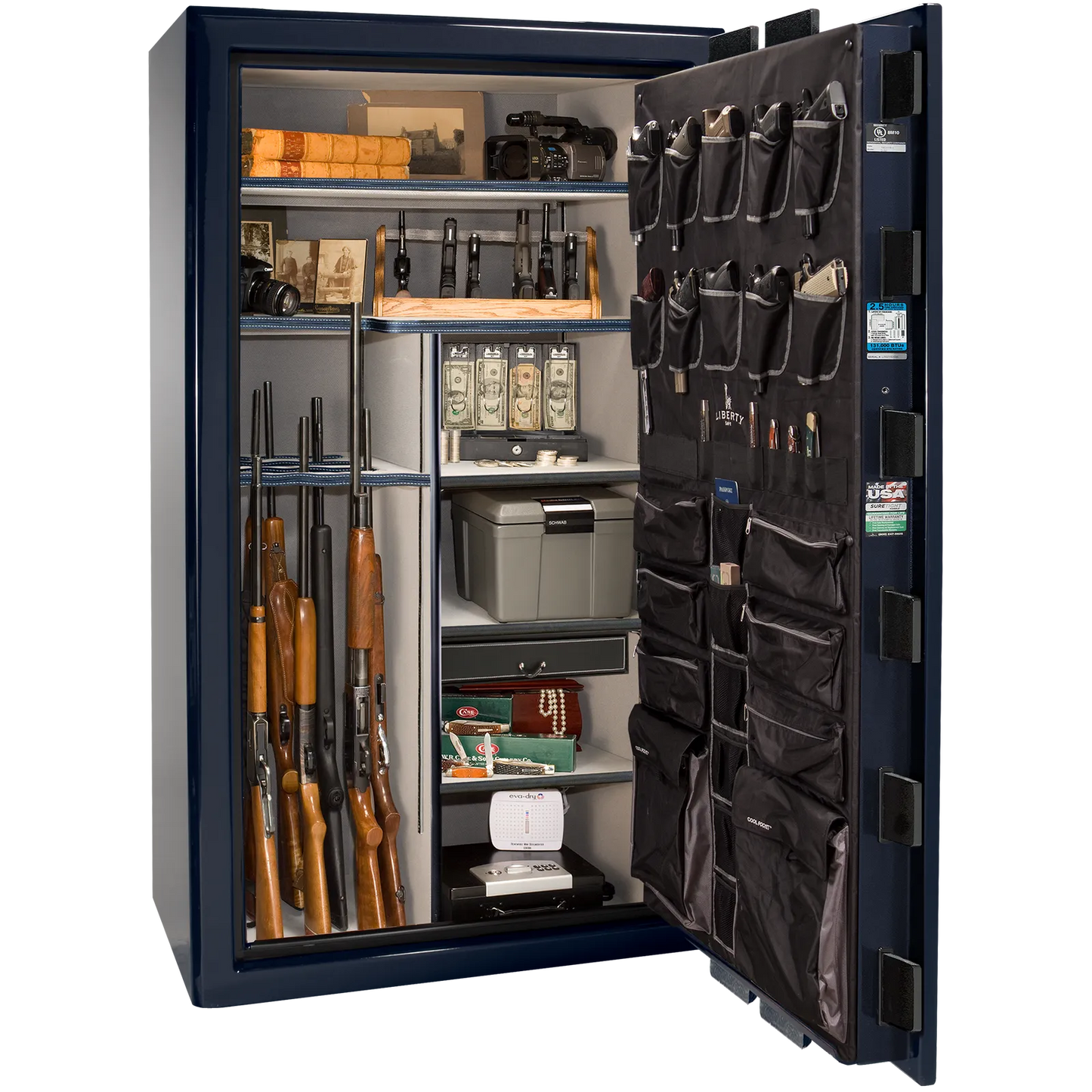 Liberty Safe Presidential 50 in Blue Gloss, open door.