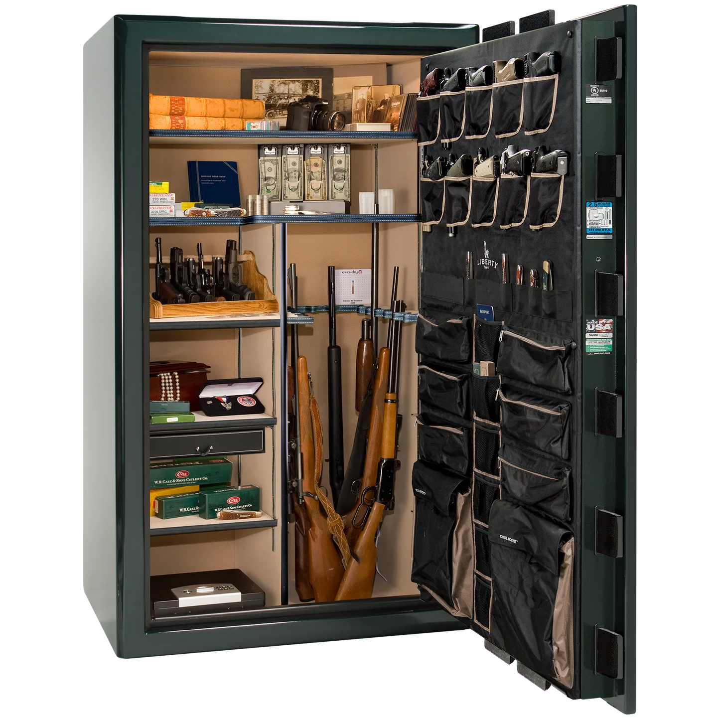 Liberty Safe Presidential 50 in Emerald Green, open door.