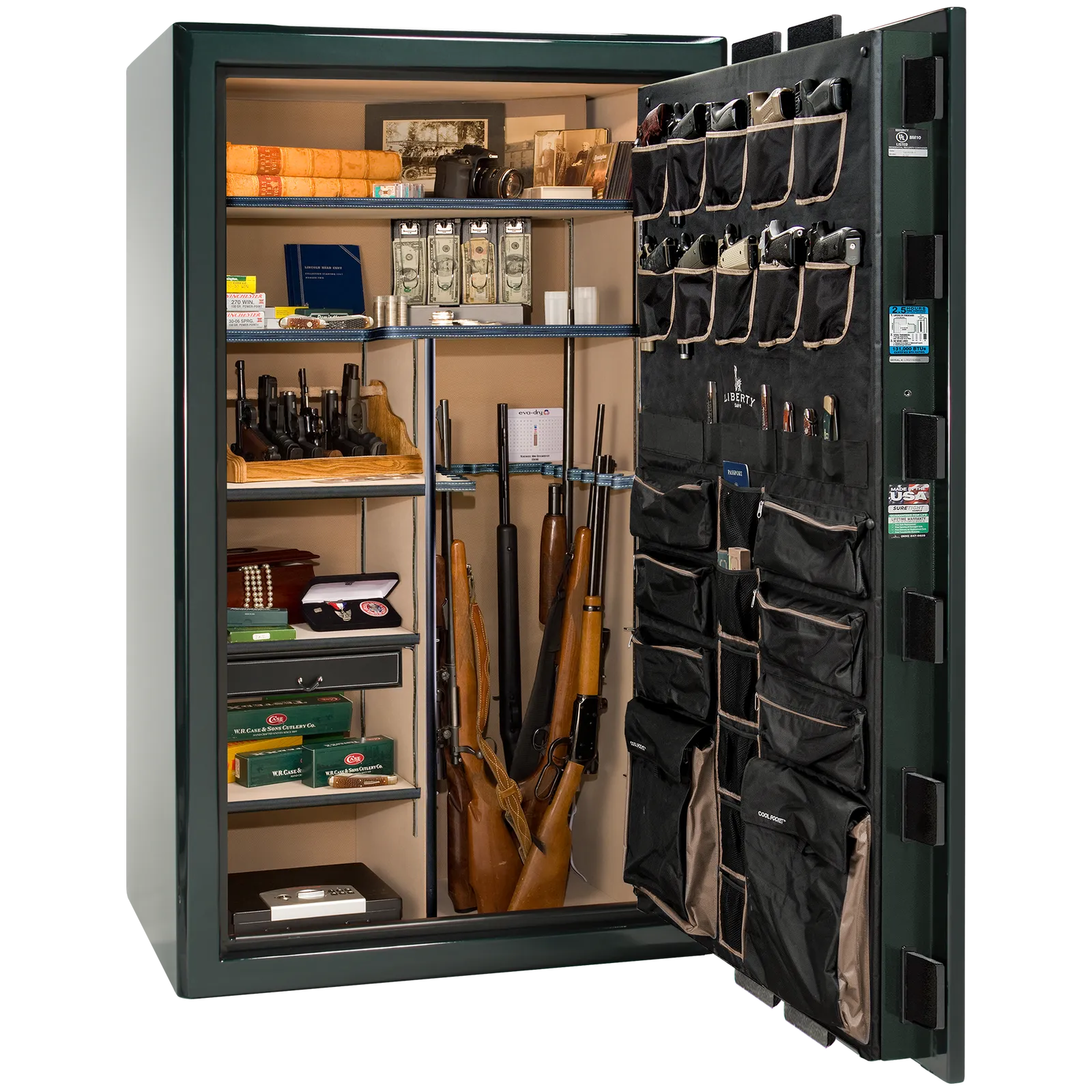 Liberty Safe Presidential 50 in Emerald Green, open door.