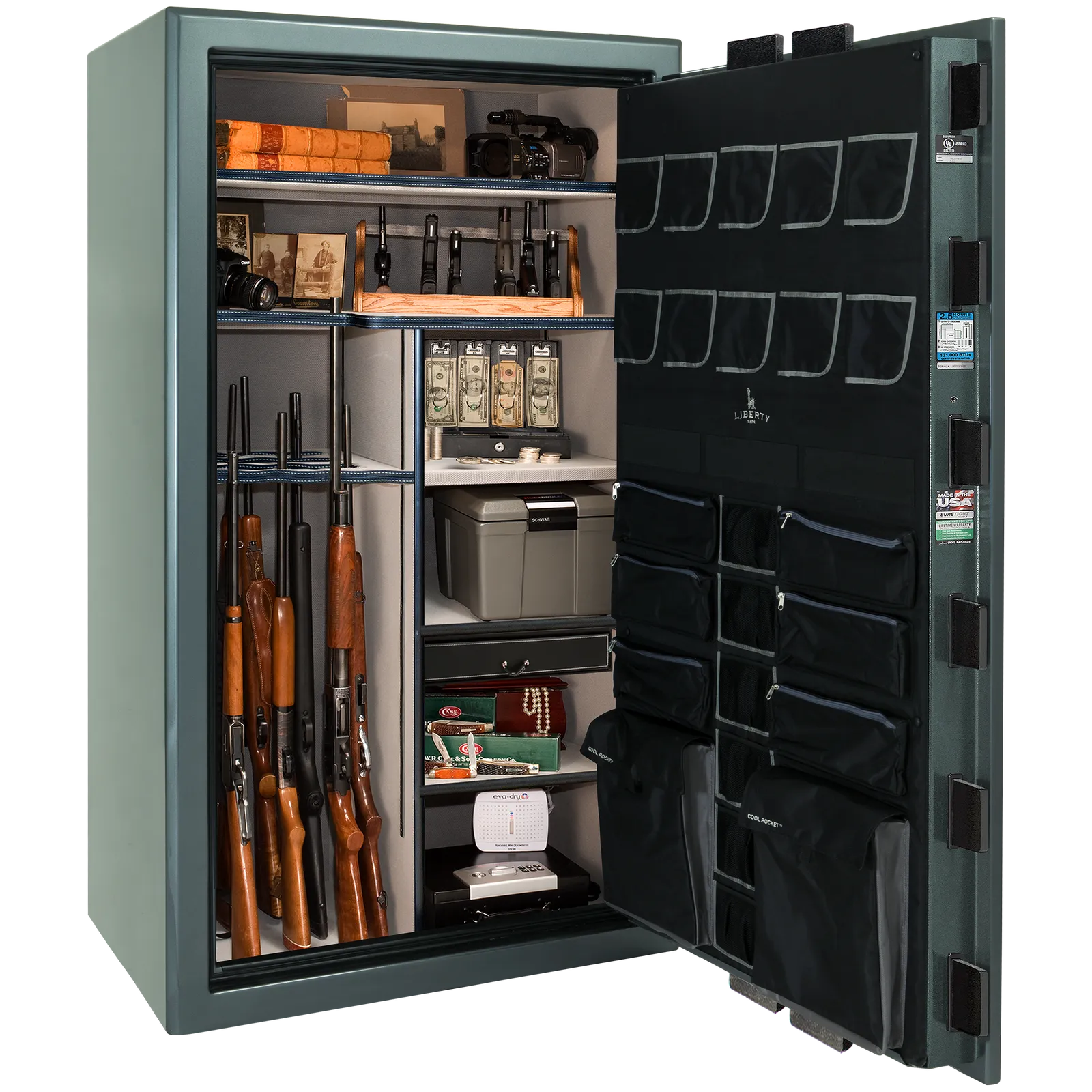 Liberty Safe Presidential 50 in Forest Mist Gloss with Black Chrome Electronic Lock, closed door.