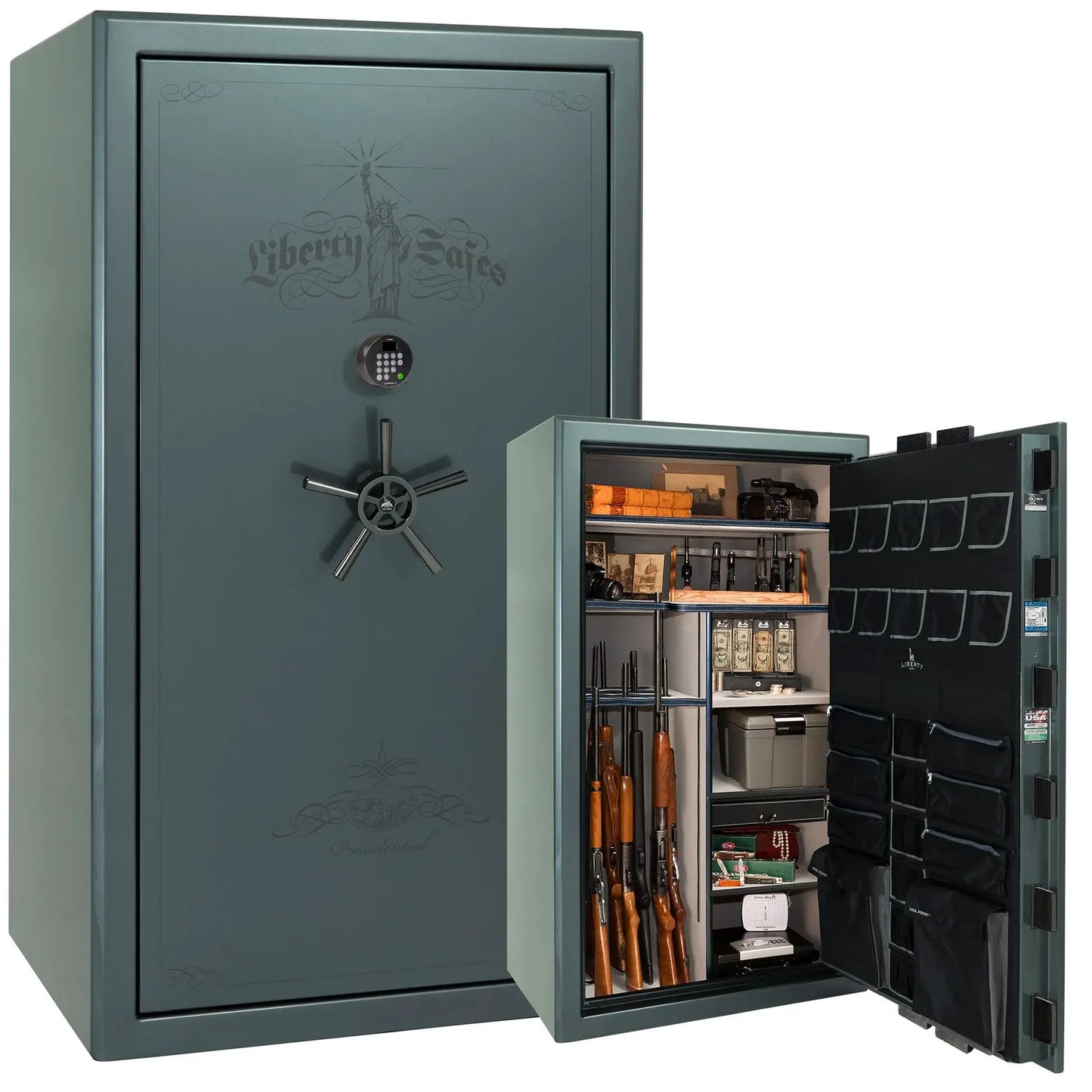 Liberty Safe Presidential 50 in Champagne Gloss, open door.