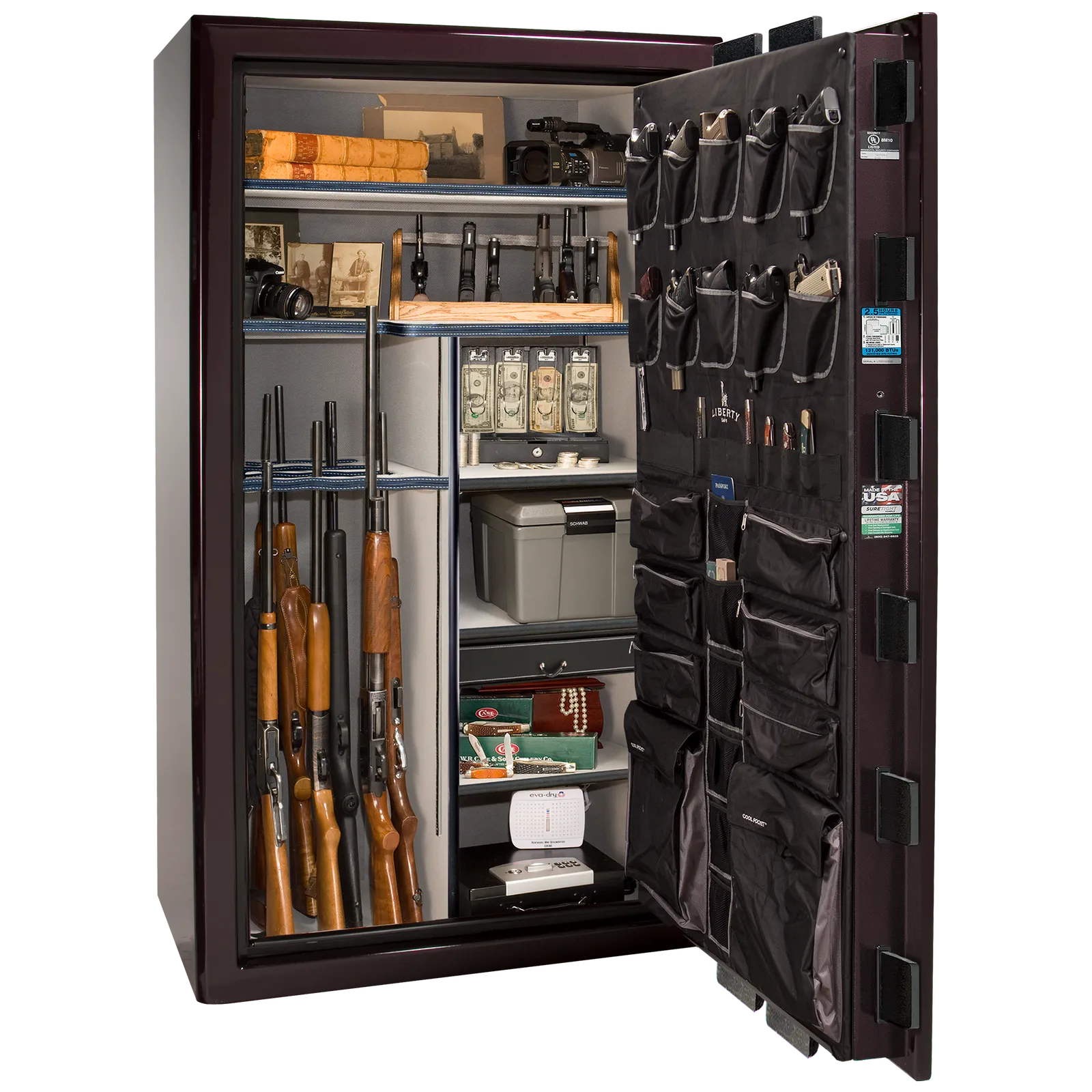 Liberty Safe Presidential 50 in Black Cherry Gloss with Black Chrome Electronic Lock, closed door.