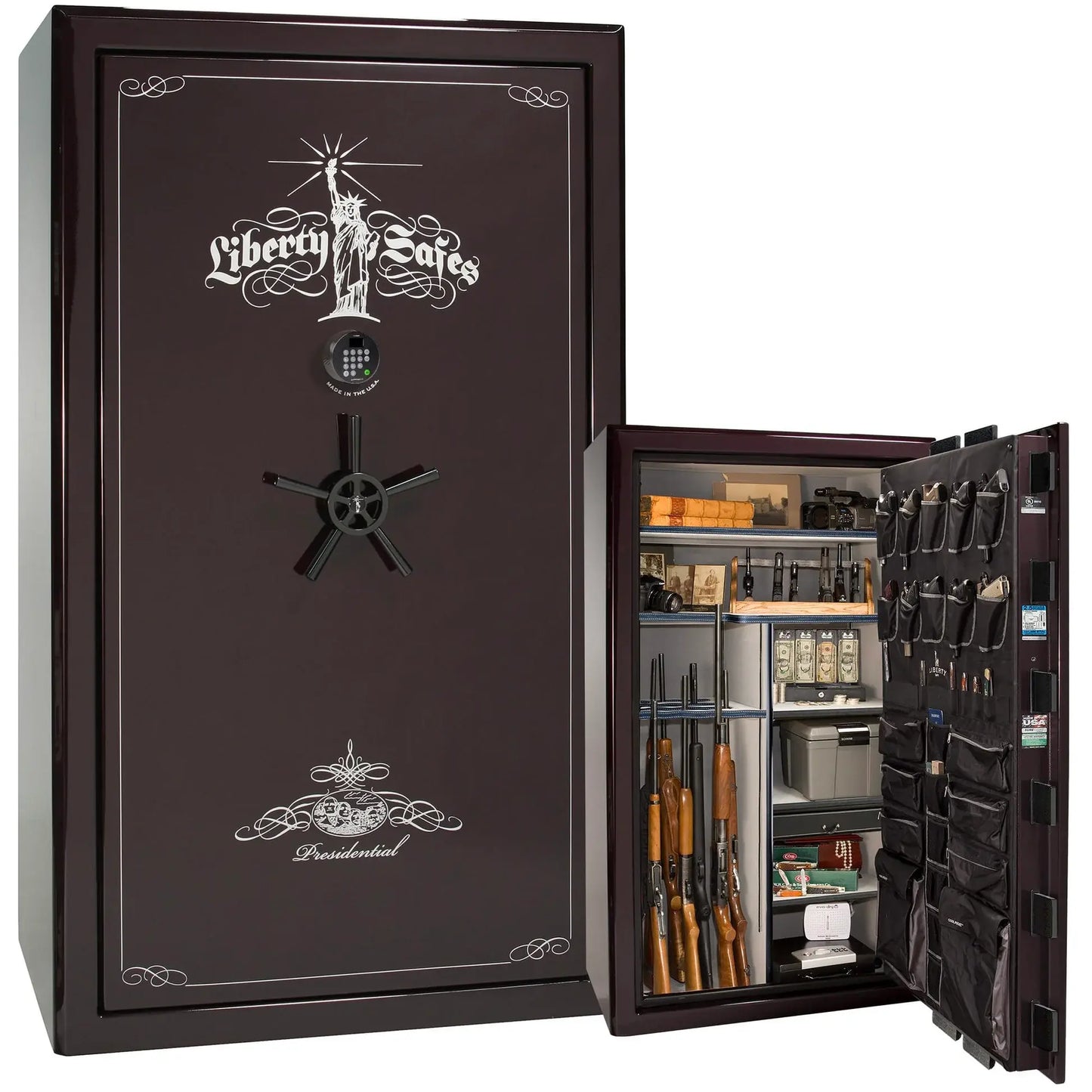Liberty Safe Presidential 50 in Forest Mist Gloss, open door.