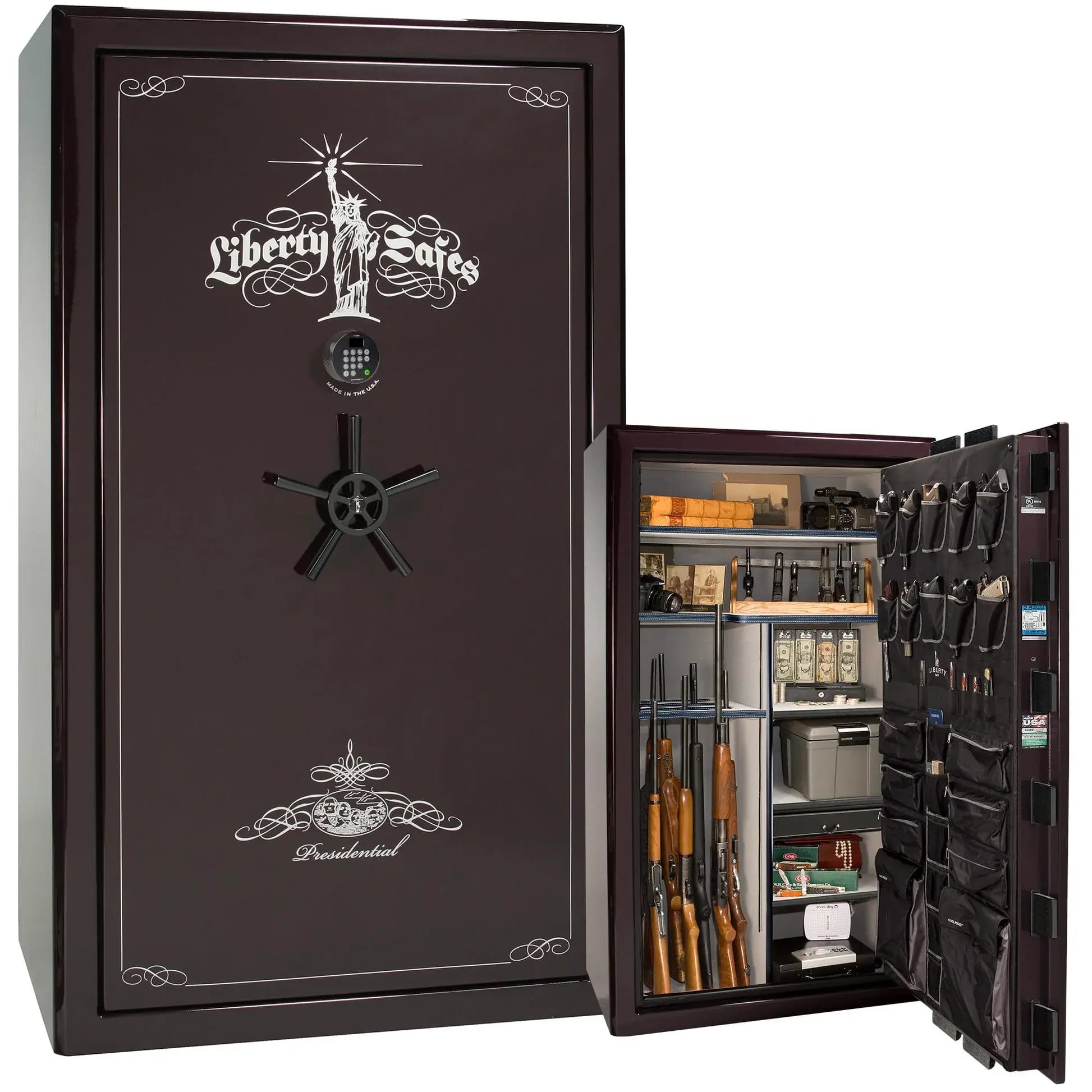 Liberty Safe Presidential 50 in Forest Mist Gloss, open door.