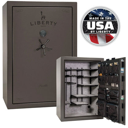 Liberty Safe Franklin 45 Widebody in Gray Marble— stacked exterior and interior views.