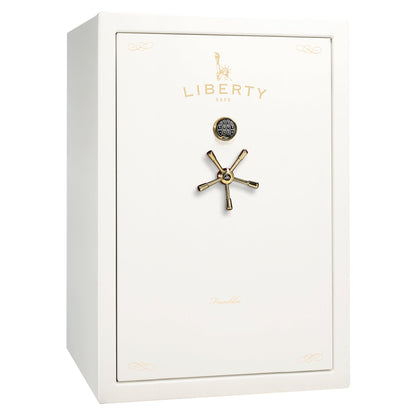 Liberty Safe Franklin 45 Widebody in White Gloss with brass — exterior view.