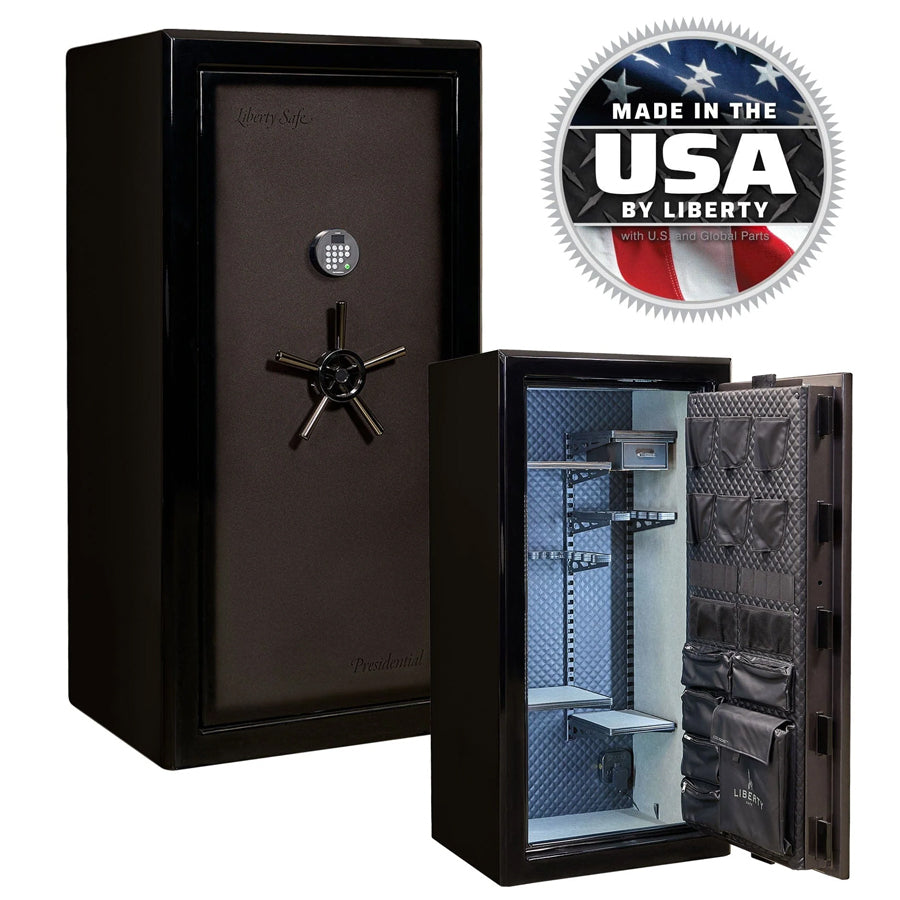 Liberty Safe Presidential Signature 25 in Gray Charcoal Gloss with Dormakaba 702D electronic lock.