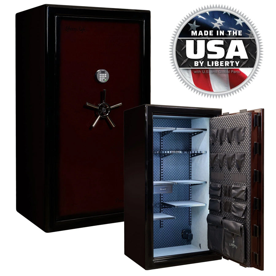 Liberty Safe Presidential Signature 40 in Burgundy Gloss with Dormakaba 702D electronic lock.