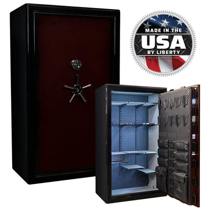 Liberty Safe Presidential Signature 50 in Burgundy Gloss with mechanical lock.