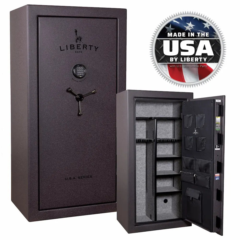 Liberty USA 30 safe in forged red textured with black chrome electronic lock.
