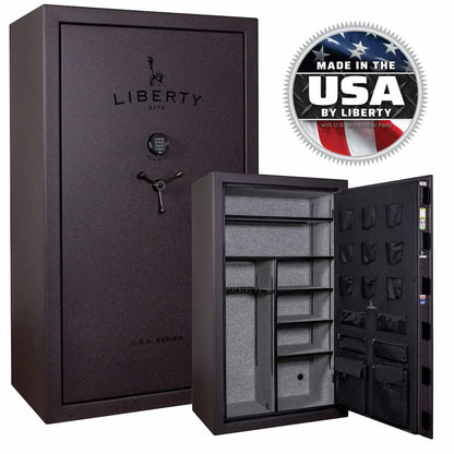 Liberty USA 50 safe in forged red textured with black chrome electronic lock.